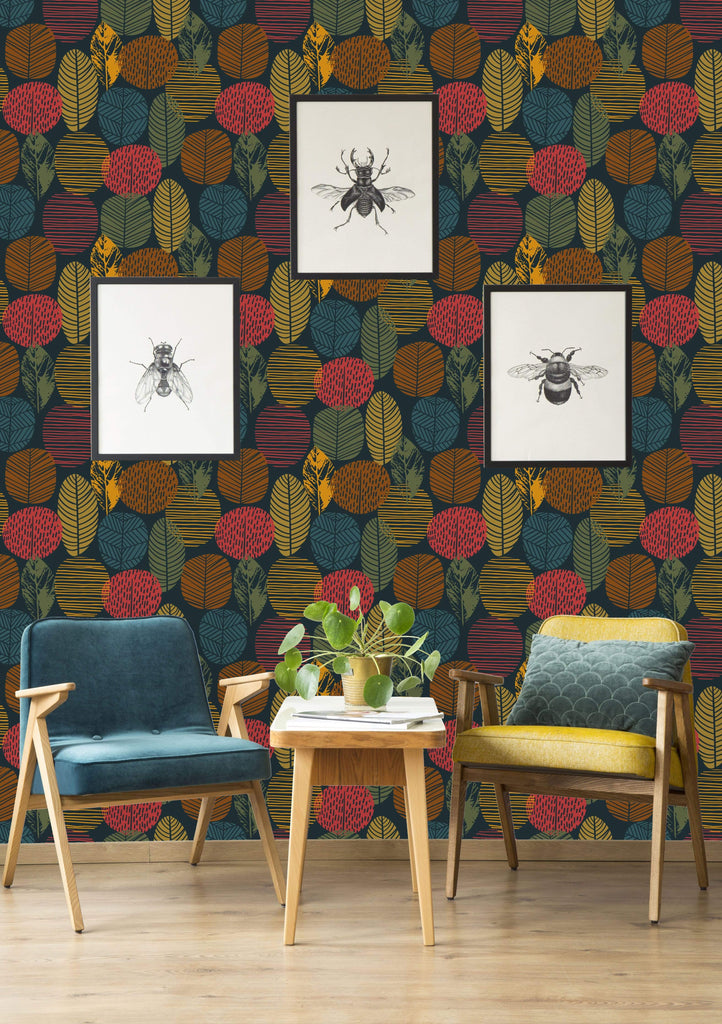 uniQstiQ Botanical Abstract Autumn Pattern Wallpaper Wallpaper