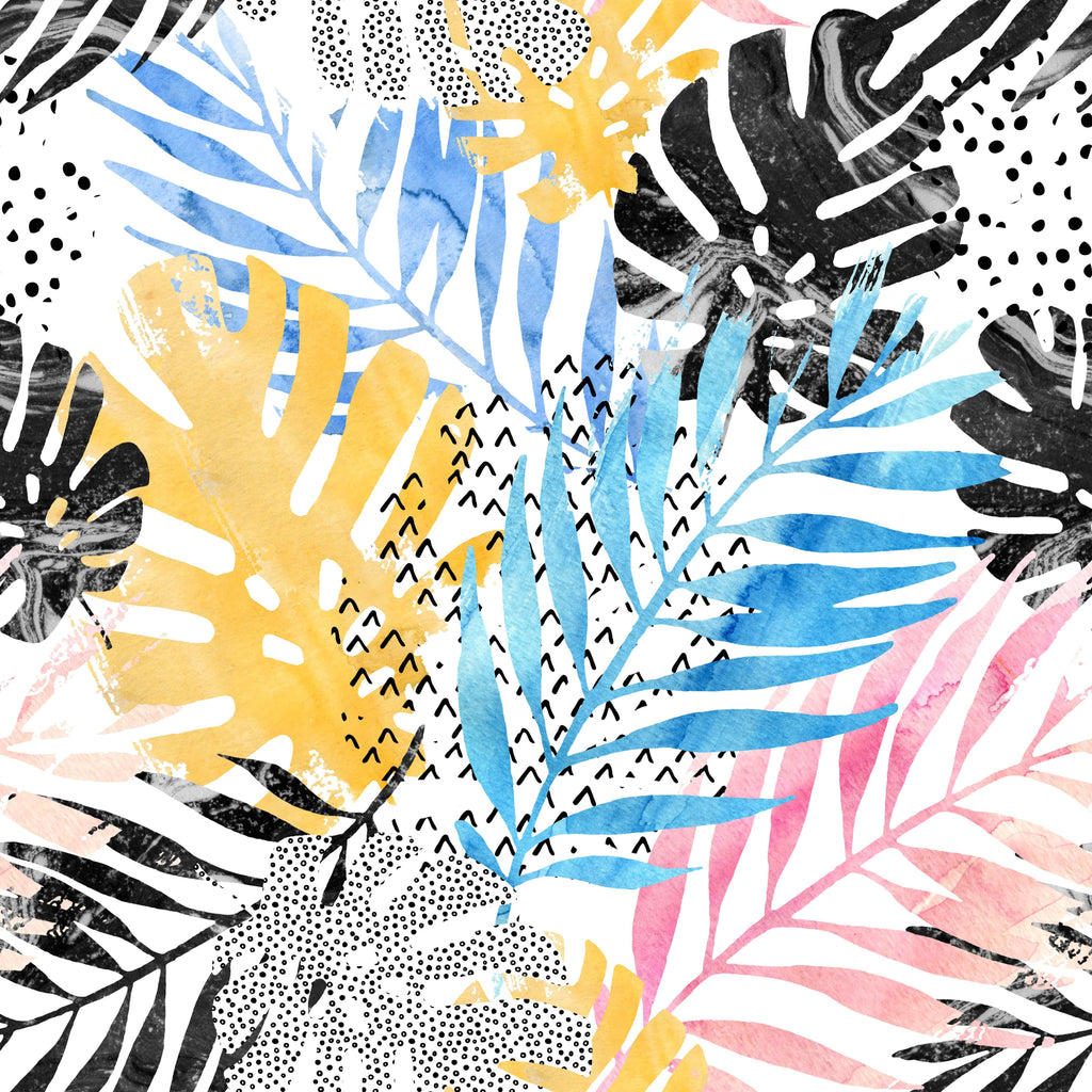 uniQstiQ Tropical Abstract Watercolor Palm and Monstera Leaf Wallpaper Wallpaper
