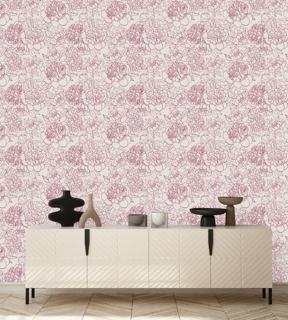 Pink Wallpaper with Floral Outline uniQstiQ Floral