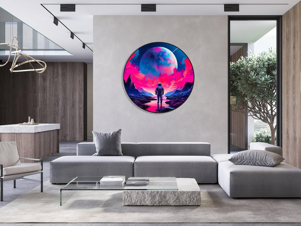 Astronaut and Moon Pop Art Vaporwave Aesthetic Artwork Space LED Wall Decor Contemporary Art Lighted Wall Art Galaxy Art 1