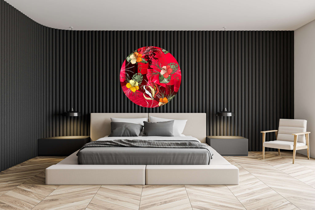 Orange Flowers Mirrored Acrylic Circles Contemporary Home DǸcor Printed acrylic 