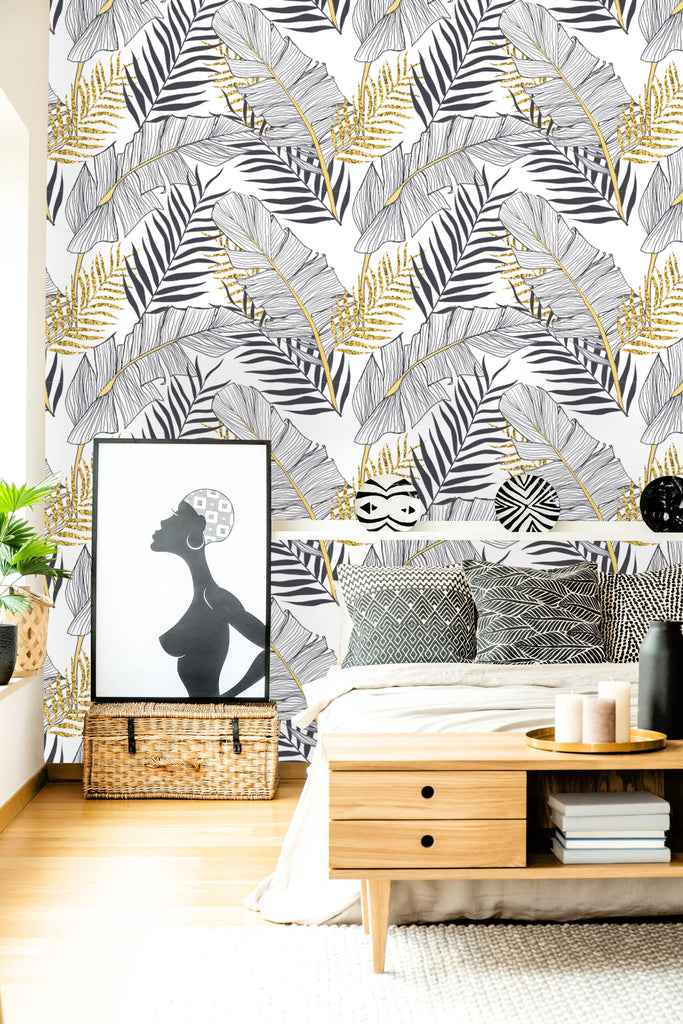 uniQstiQ Tropical Banana Leaves Wallpaper Wallpaper