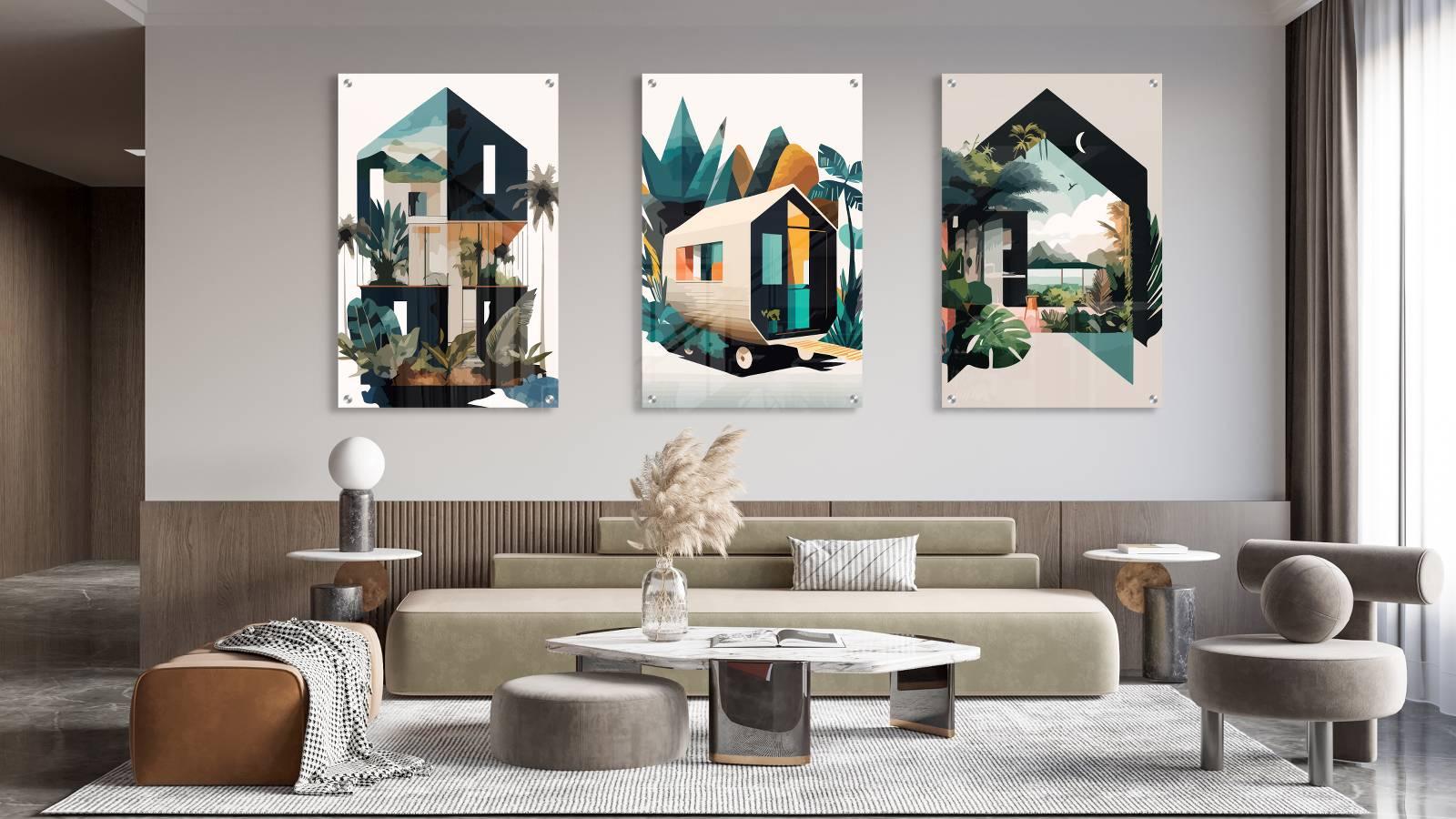 Beach House Pattern Set of 3 Prints Modern Wall Art Modern