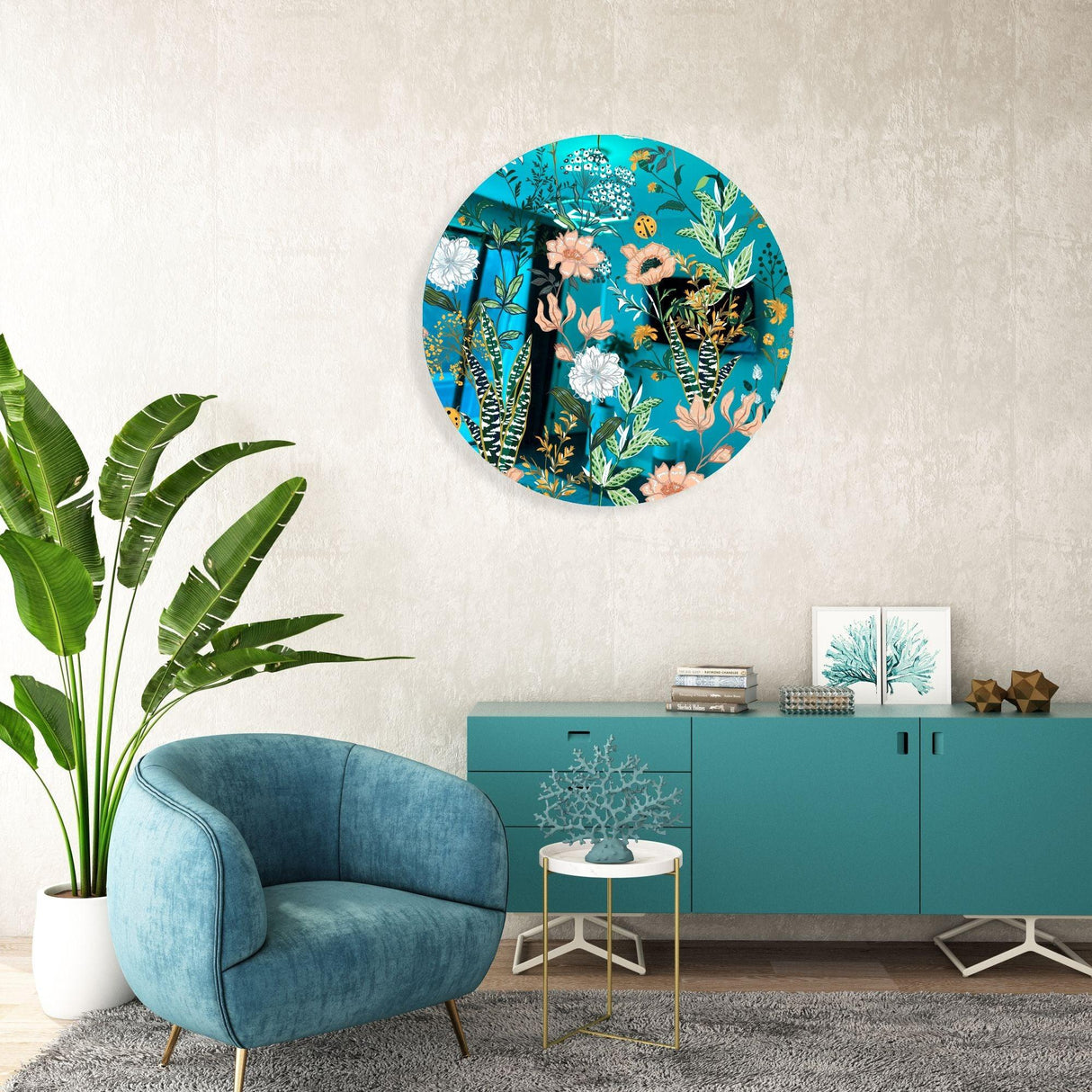 Beautiful Field Flowers Mirrored Acrylic Circles Contemporary Home DǸcor Printed acrylic 