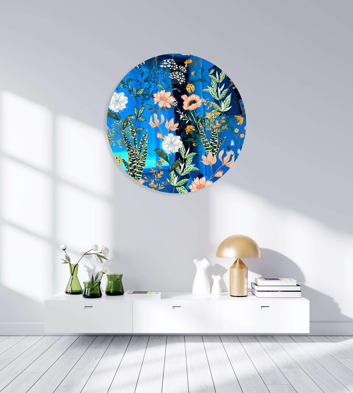 Beautiful Field Flowers Mirrored Acrylic Circles Contemporary Home DǸcor Printed acrylic 