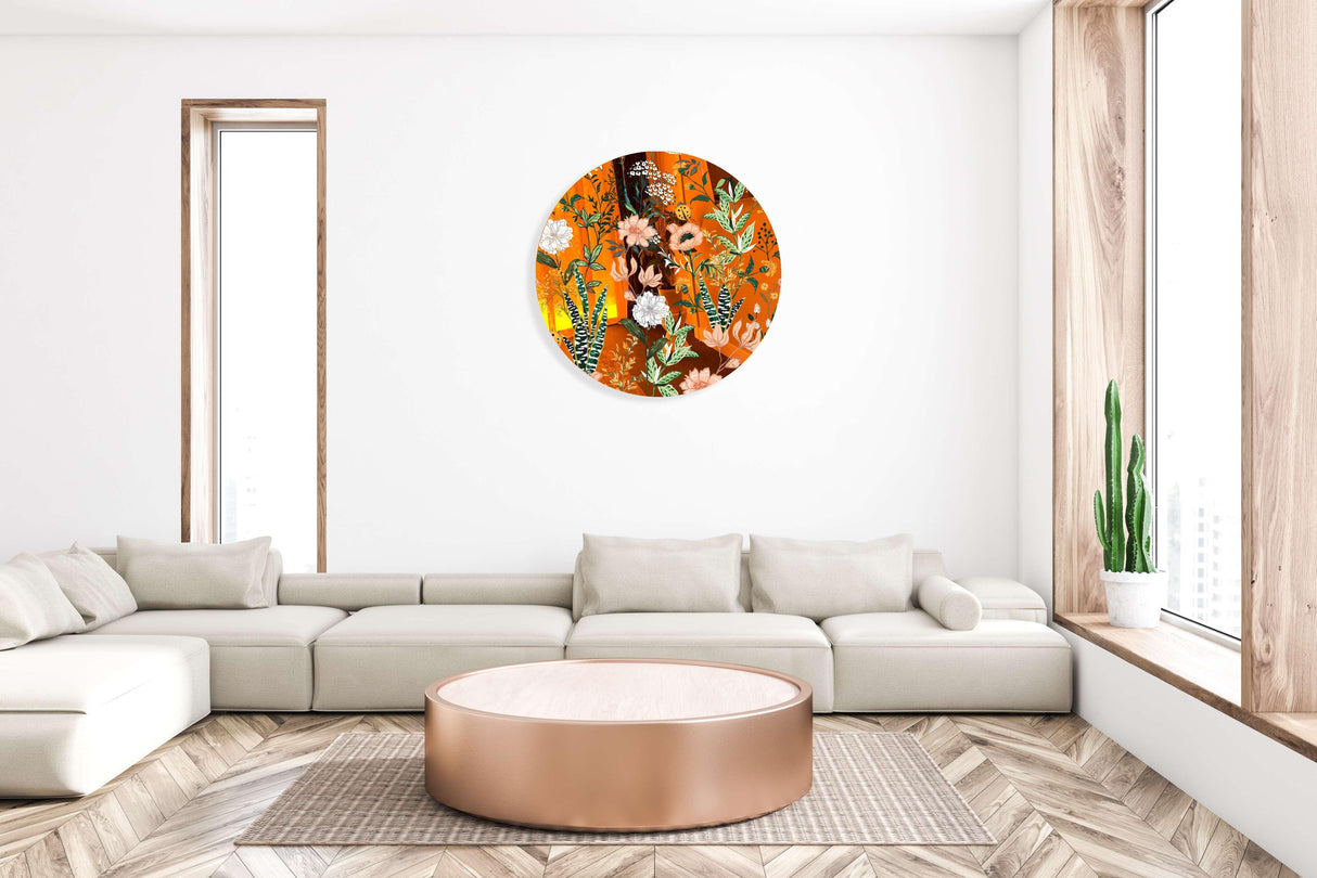 Beautiful Field Flowers Mirrored Acrylic Circles Contemporary Home DǸcor Printed acrylic 
