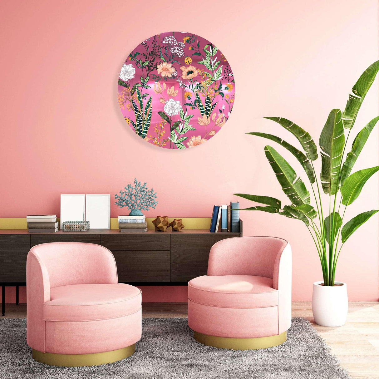 Beautiful Field Flowers Mirrored Acrylic Circles Contemporary Home DǸcor Printed acrylic 