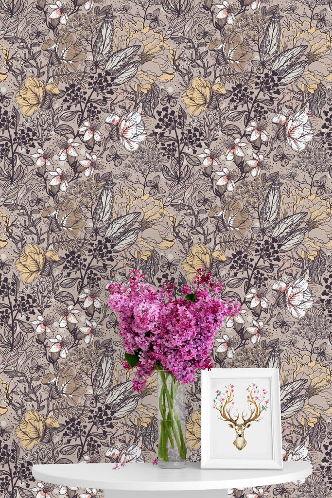 uniQstiQ Floral Beige Garden Flowers Wallpaper Wallpaper