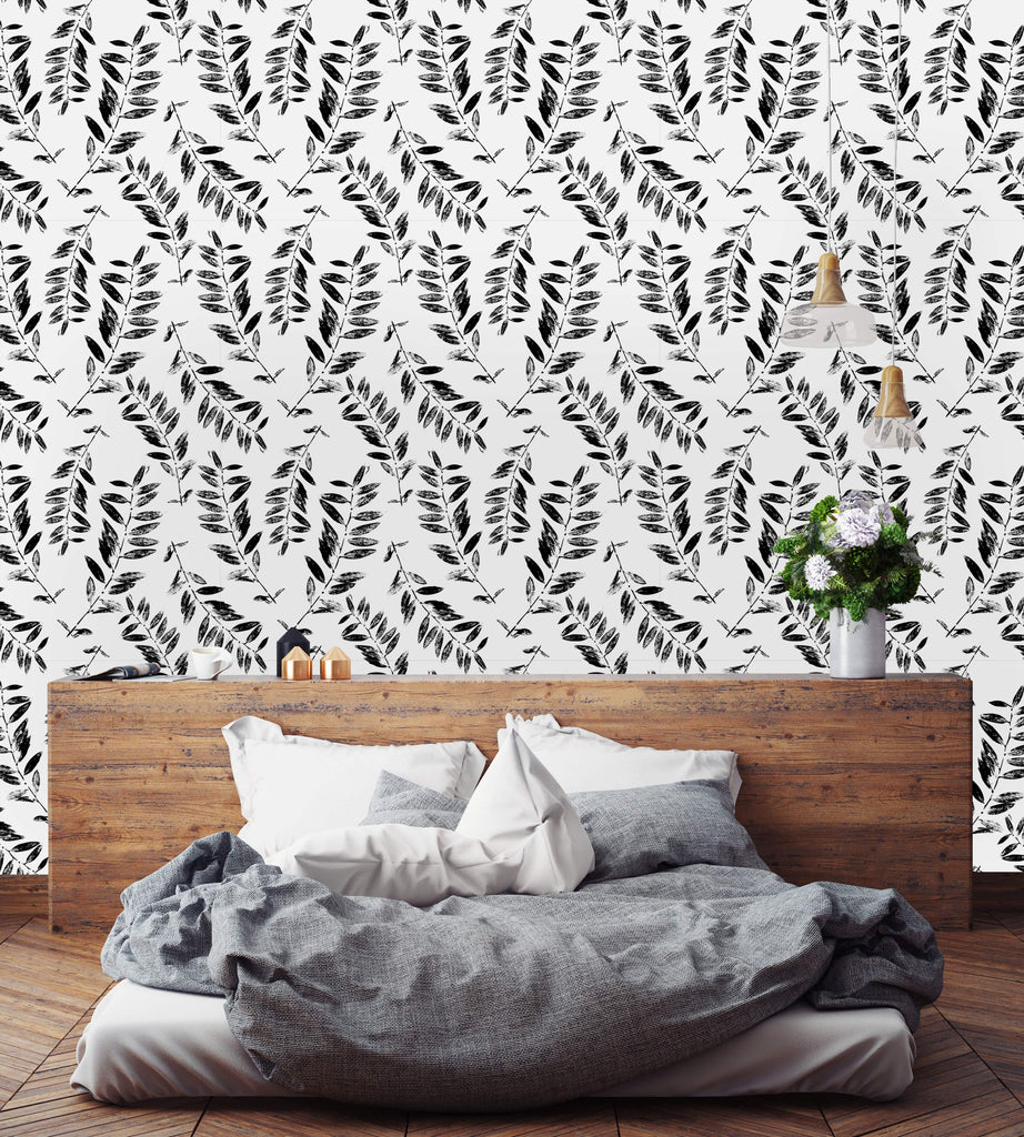 uniQstiQ Botanical Black and White Abstract Leaves Wallpaper Wallpaper