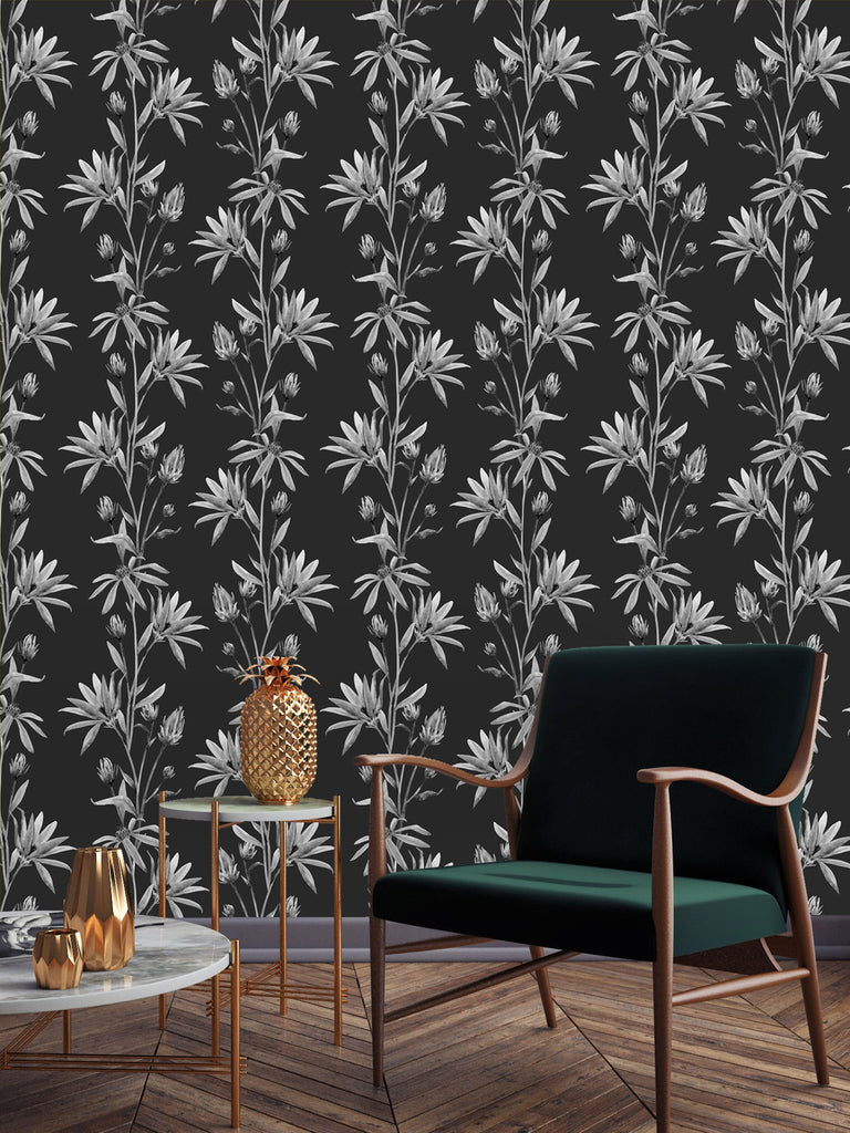uniQstiQ Floral Black and White Floral Pattern Wallpaper Wallpaper