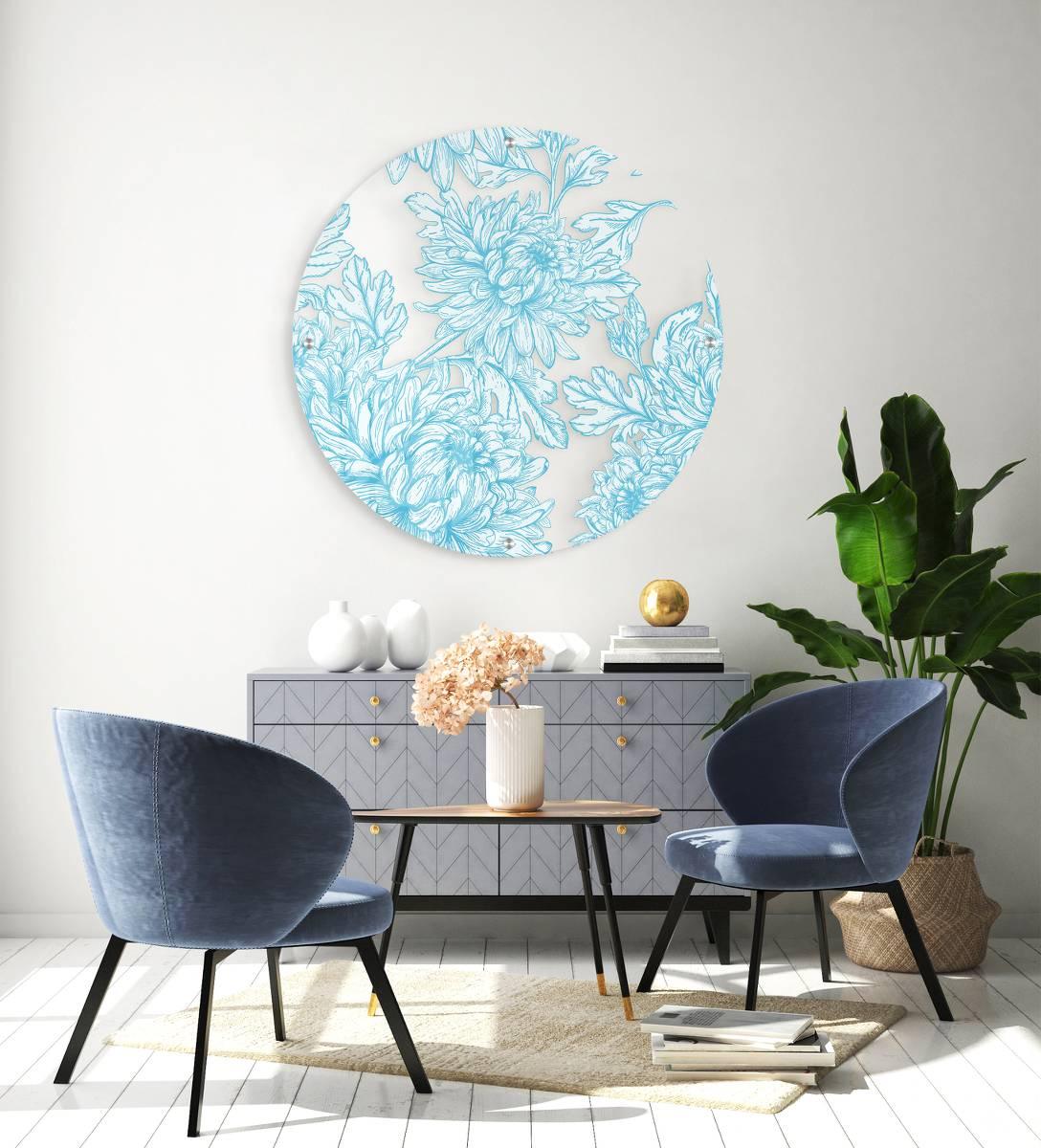 Blue Asters Printed Transparent Acrylic Circle - uniqstiq