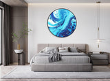 Blue Extra Large Wall Art Illuminated Round Display Artwork  Abstract Wall Decor 3D Contemporary Art Lighted Wall Art Fluid Art LED Art 1