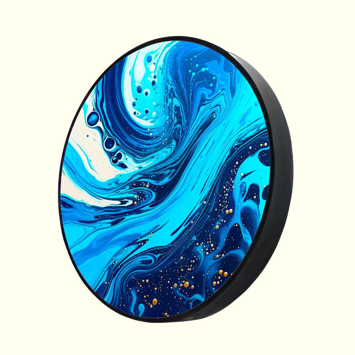 Blue Extra Large Wall Art Illuminated Round Display Artwork  Abstract Wall Decor 3D Contemporary Art Lighted Wall Art Fluid Art LED Art 2