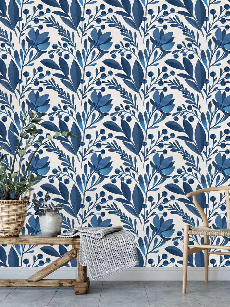 uniQstiQ Floral Blue Flowers Wallpaper Wallpaper