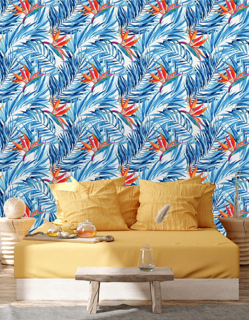 uniQstiQ Tropical Blue Long Leaves Wallpaper Wallpaper