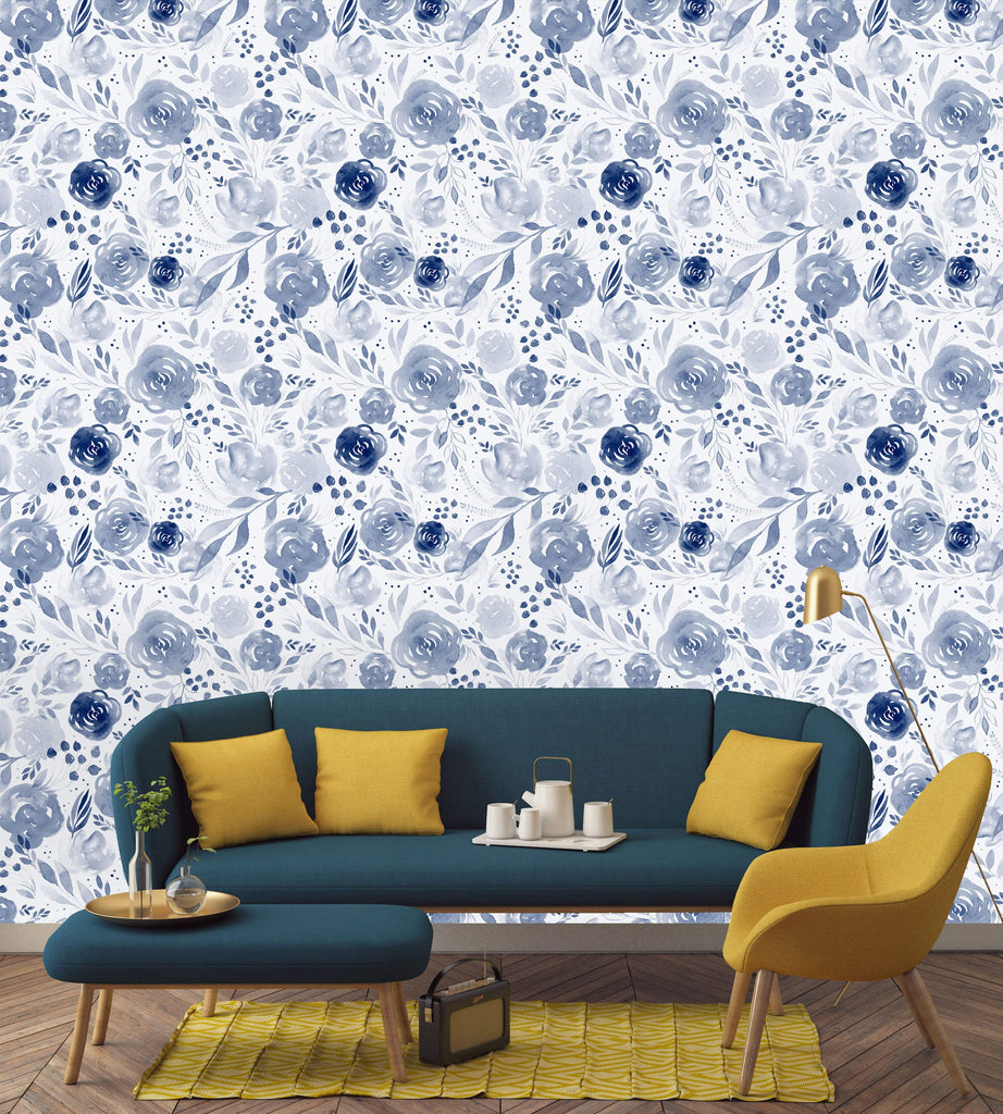 uniQstiQ Floral Blue Lovely Flowers Wallpaper Wallpaper