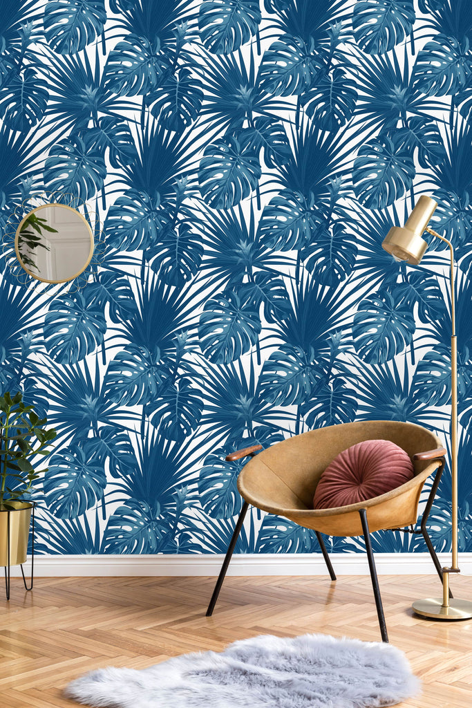 uniQstiQ Tropical Blue Palm Leaves Wallpaper Wallpaper