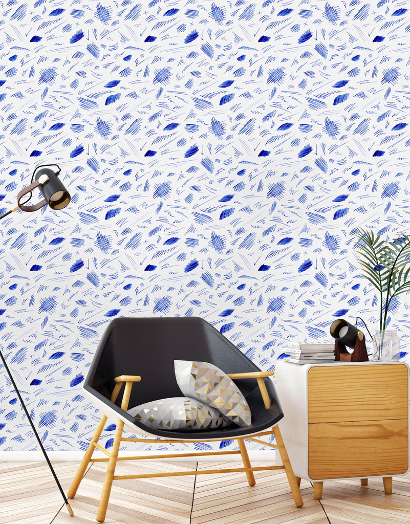 uniQstiQ Geometric Blue Pen Strokes Wallpaper Wallpaper