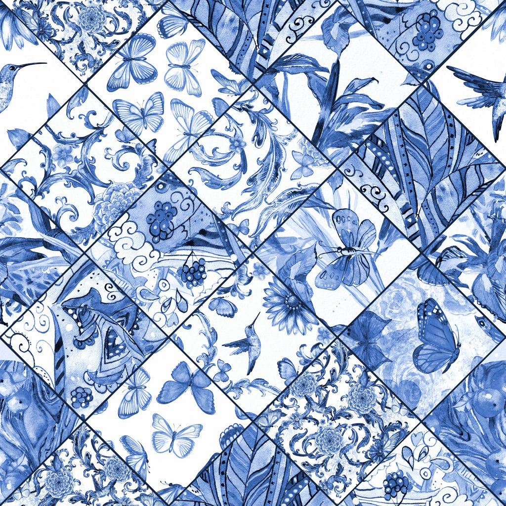 uniQstiQ Geometric Blue Tiles Pattern Wallpaper Wallpaper
