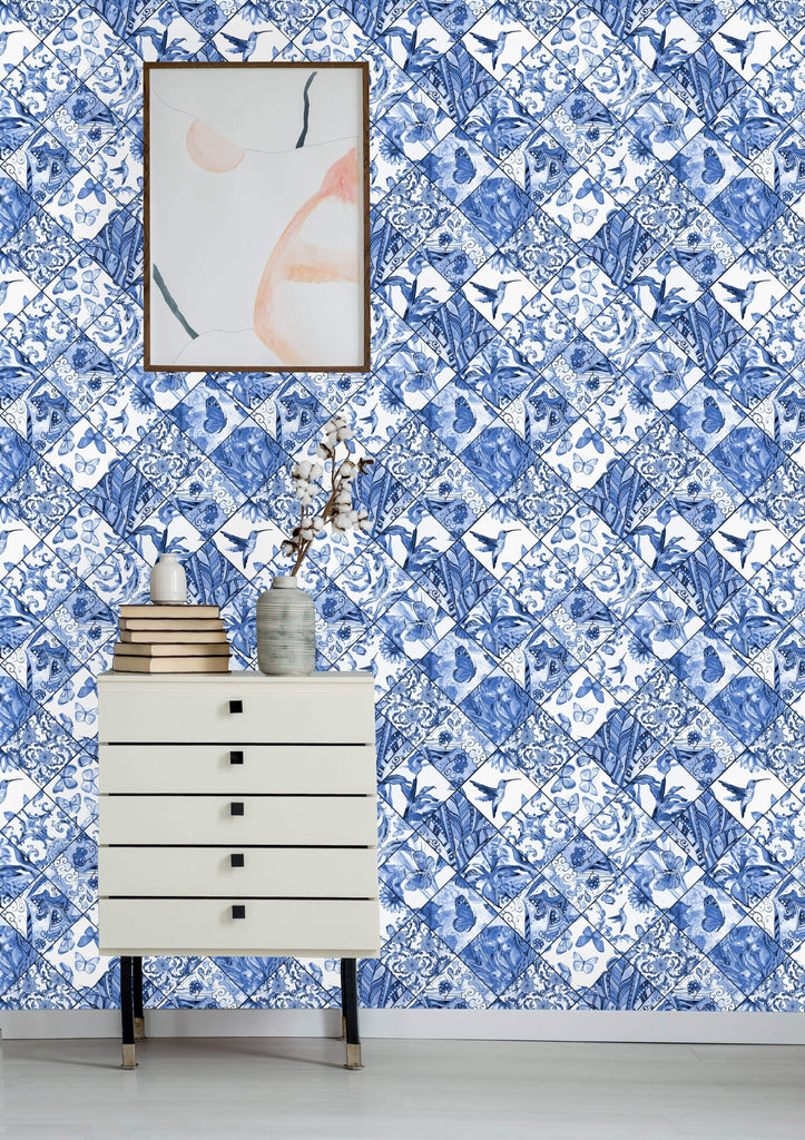uniQstiQ Geometric Blue Tiles Pattern Wallpaper Wallpaper