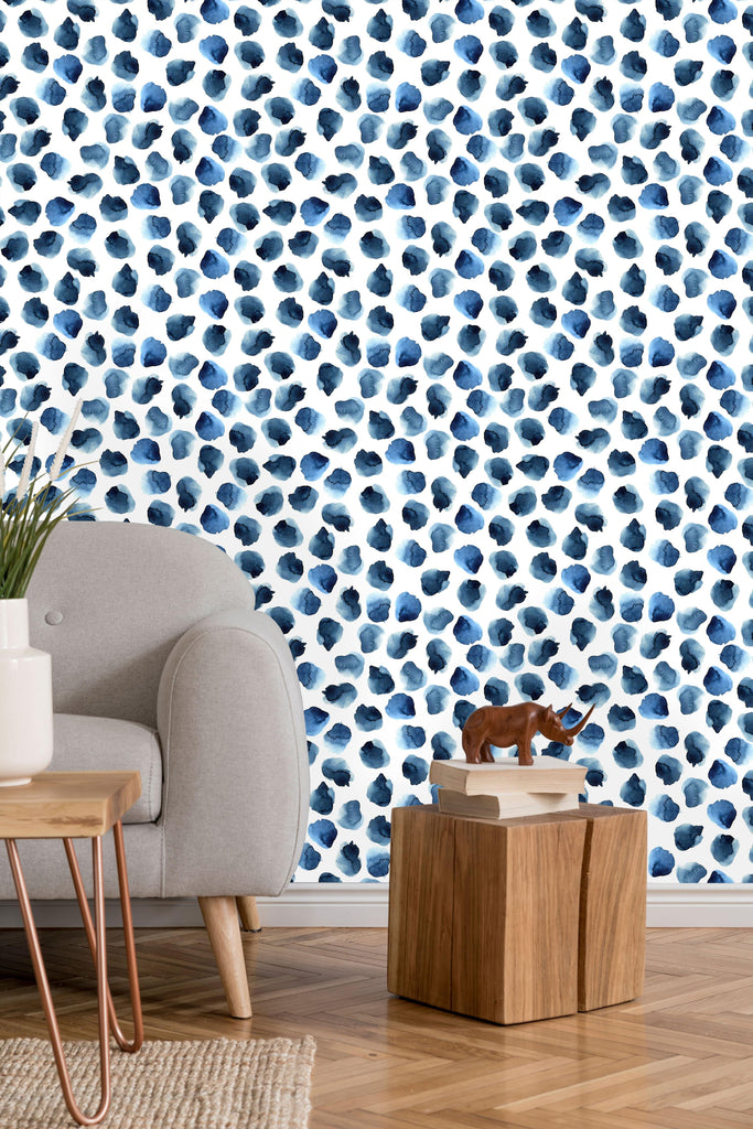 uniQstiQ Geometric Blue Watercolor Dots Wallpaper Wallpaper