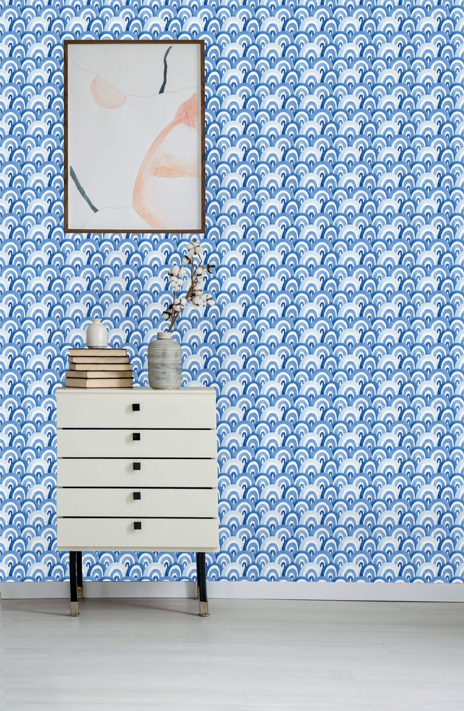 uniQstiQ Geometric Blue Watercolor Swirls Wallpaper Wallpaper