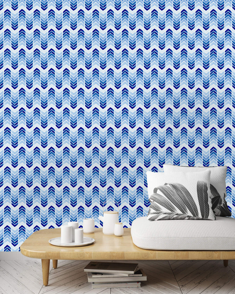 uniQstiQ Geometric Blue Zigzag Stripes Wallpaper Wallpaper