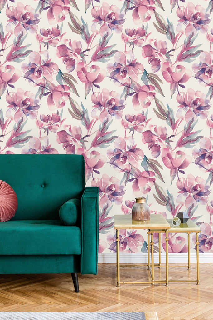 uniQstiQ Floral Blush Pink Watercolor Peony Wallpaper Wallpaper