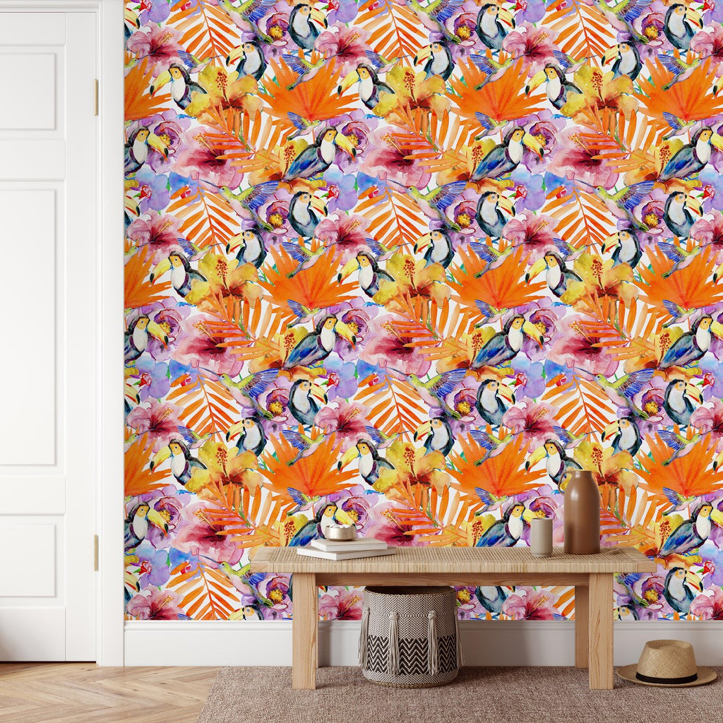 Toucan and Orange Leaves Wallpaper