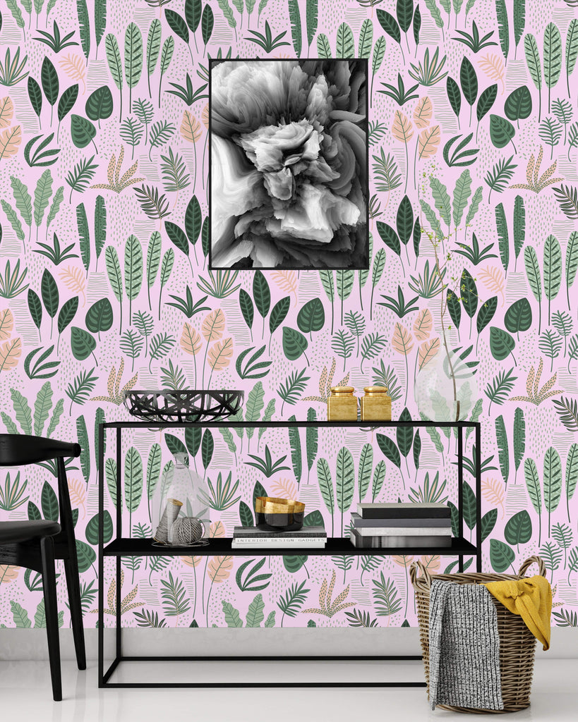 uniQstiQ Botanical Botanical Mix on Pink Background Wallpaper Wallpaper