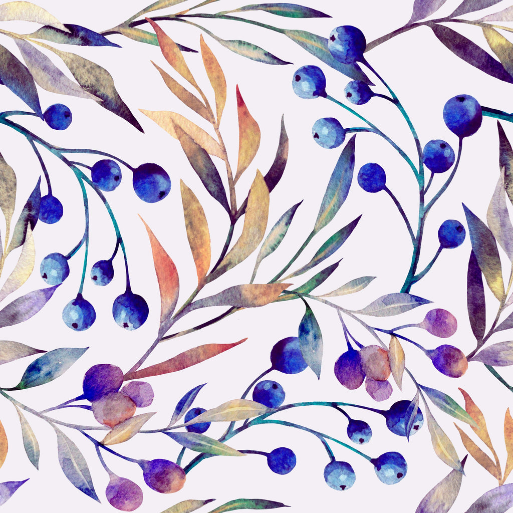 uniQstiQ Botanical Botanical Pattern with Blue Berries Wallpaper Wallpaper