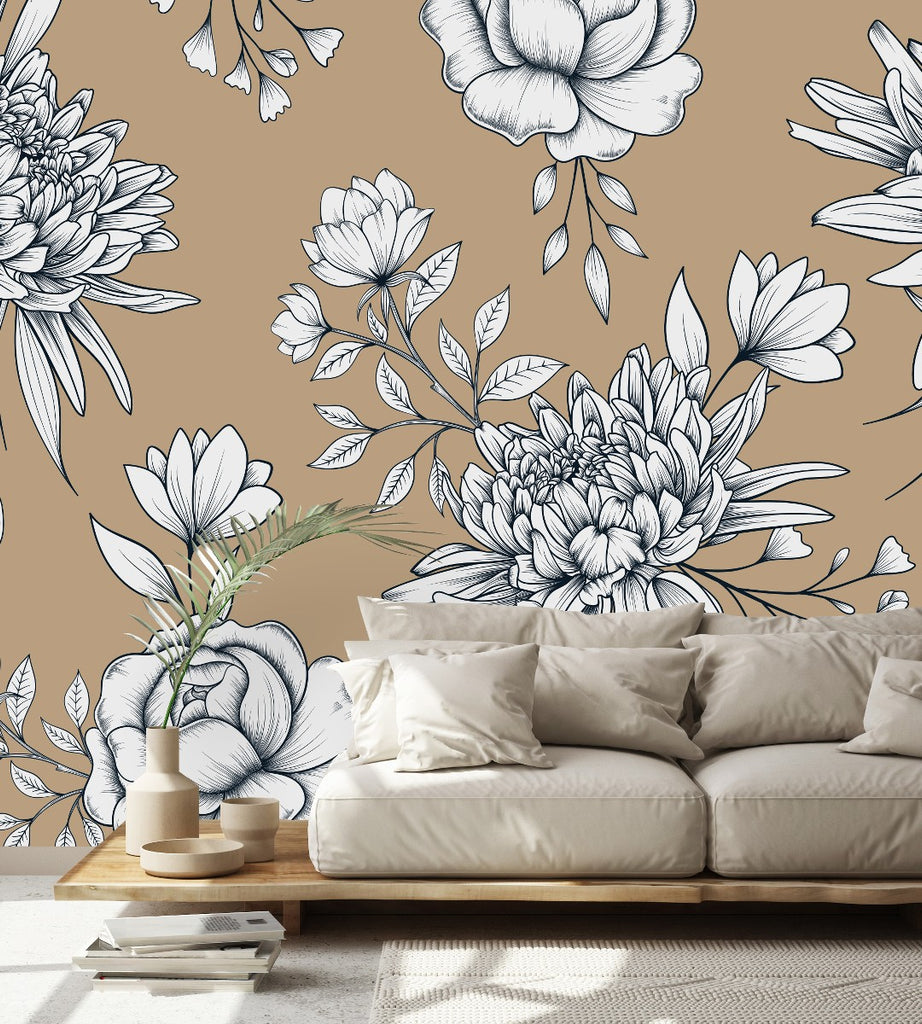 Beige Floral Wallpaper  uniQstiQ Murals