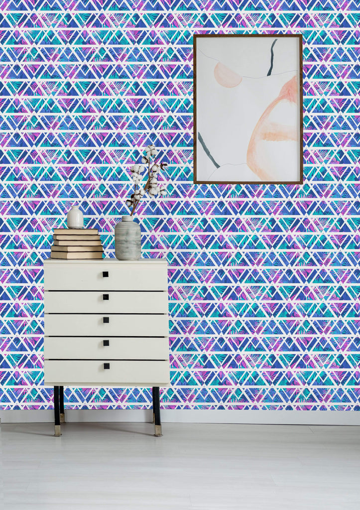 uniQstiQ Tropical Bright Palm Geometric Leaves Wallpaper Wallpaper