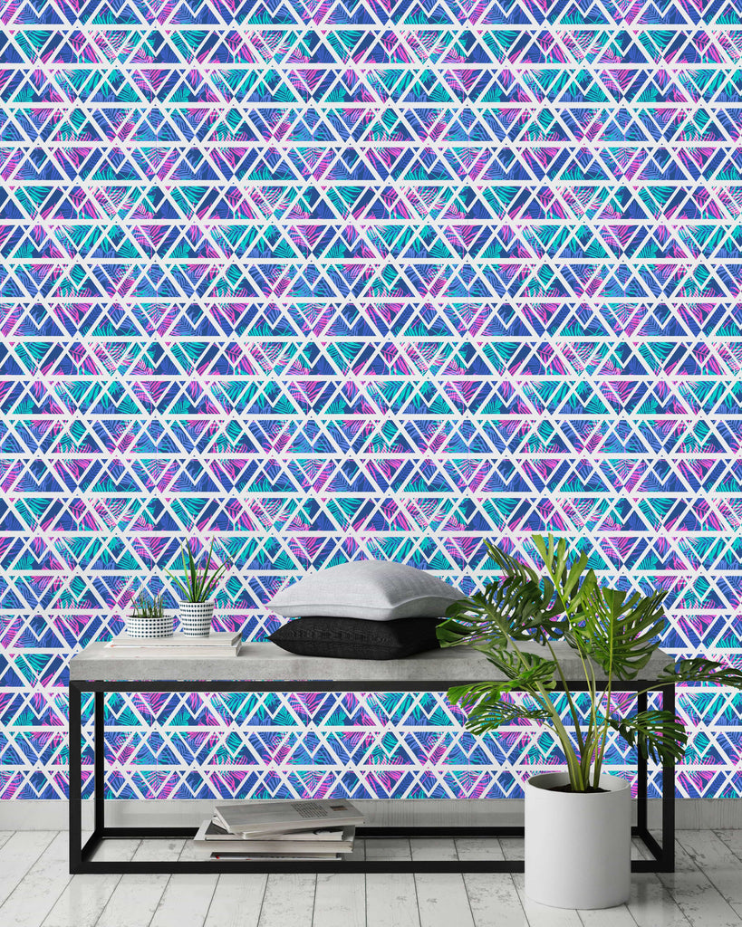 uniQstiQ Tropical Bright Palm Geometric Leaves Wallpaper Wallpaper