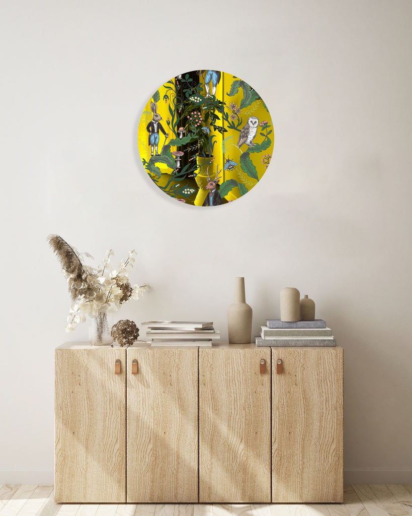 Dark Woodland Animals Mirrored Acrylic Circles Contemporary Home DǸcor Printed acrylic 
