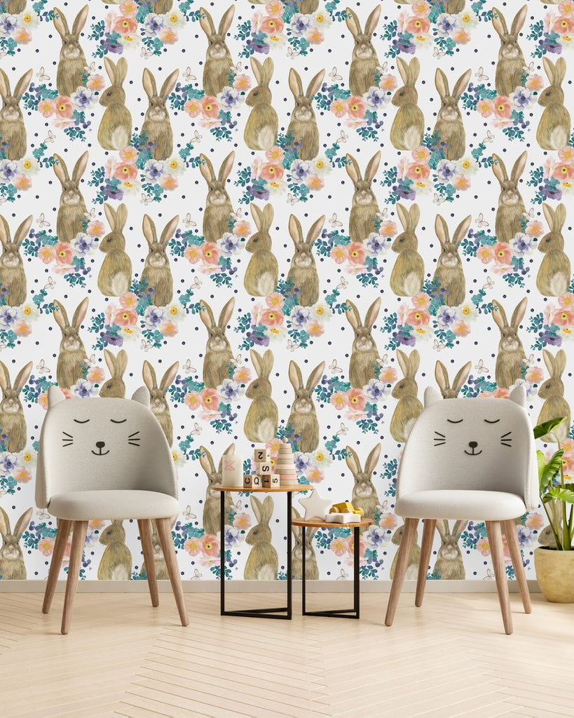 Floral Wallpaper with Hares  uniQstiQ Kids