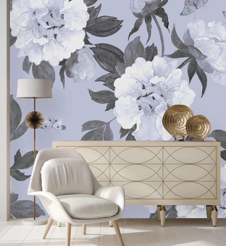 Gentle Floral Wallpaper with Butterflies uniQstiQ Murals