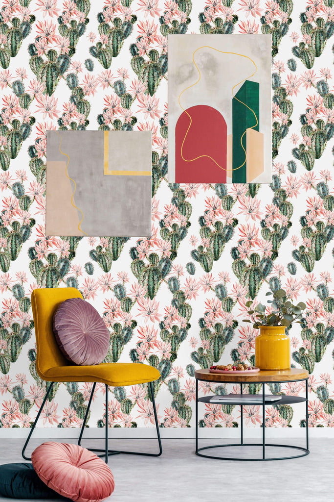 uniQstiQ Tropical Cactus and Pink Flowers Wallpaper Wallpaper