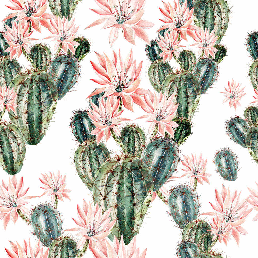 uniQstiQ Tropical Cactus and Pink Flowers Wallpaper Wallpaper