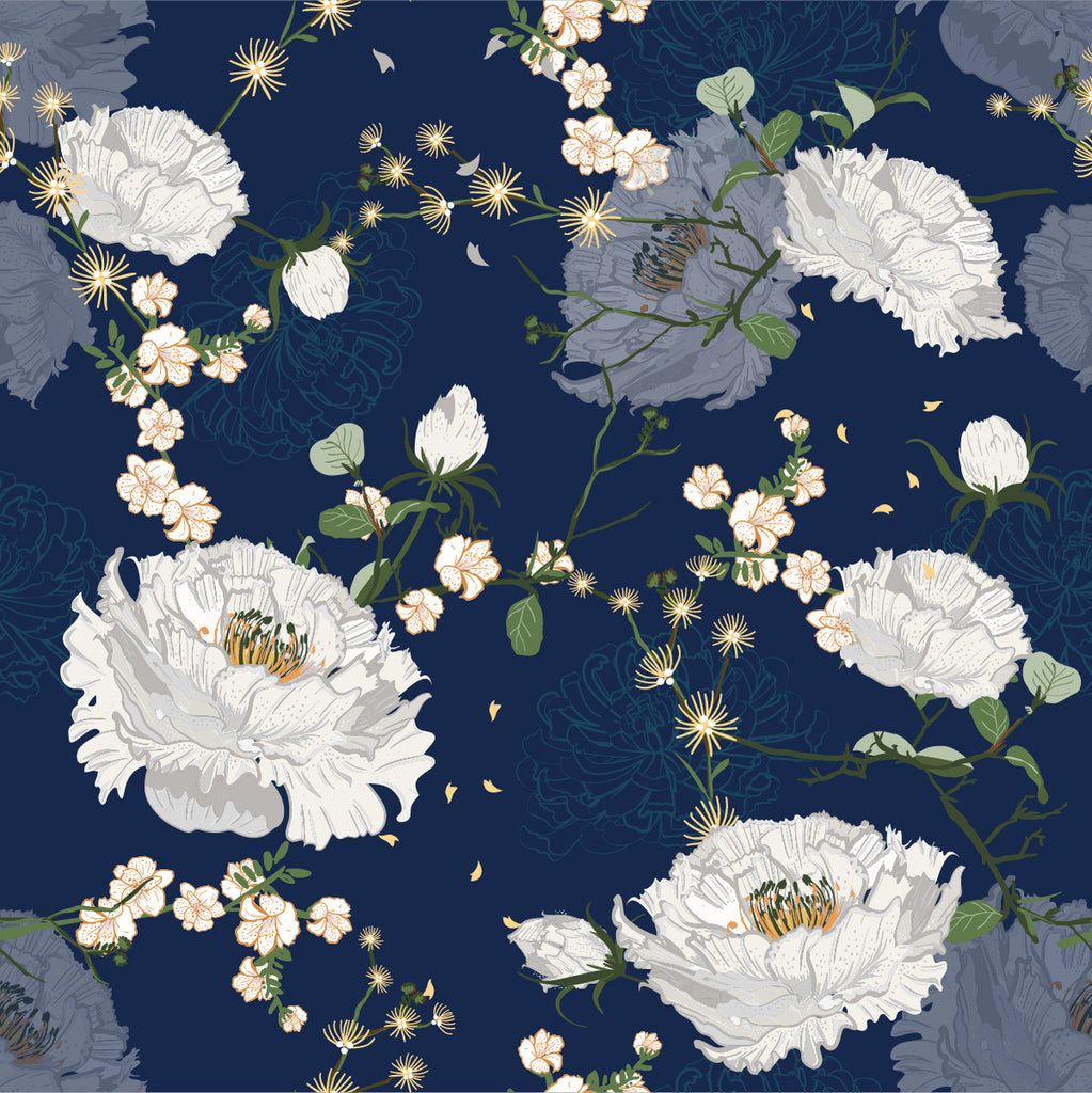 Dark Blue Floral Wallpaper  uniQstiQ Murals