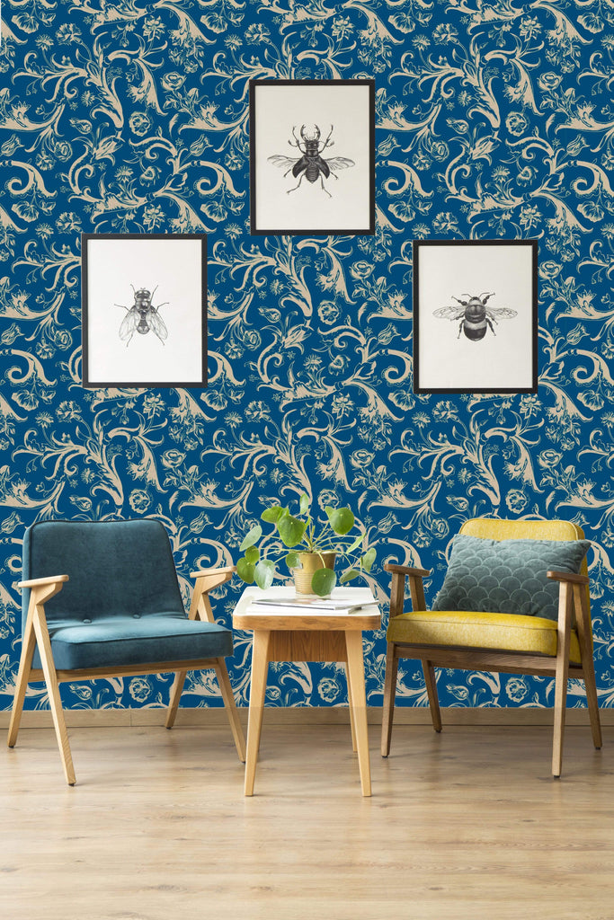 uniQstiQ Floral China Blue Flower Pattern Wallpaper Wallpaper