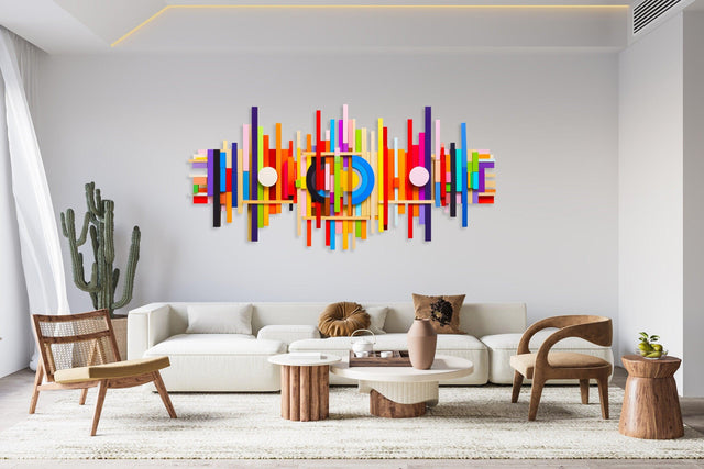 Colorful Art Sculpture Prints on Plexiglass Geometric Sticks Art by UniQstiQ Abstract Wall Art 3D Wall Hangings Boho Wall Decor Printed