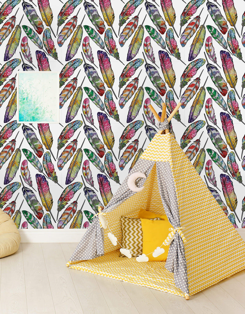 uniQstiQ Kids Colorful Feathers Wallpaper Wallpaper