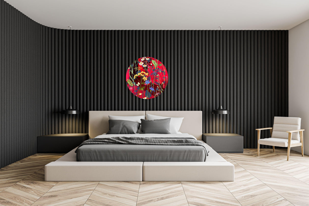 Colorful Herbs and Flowers on Dark Background Mirrored Acrylic Circles Contemporary Home DǸcor Printed acrylic 