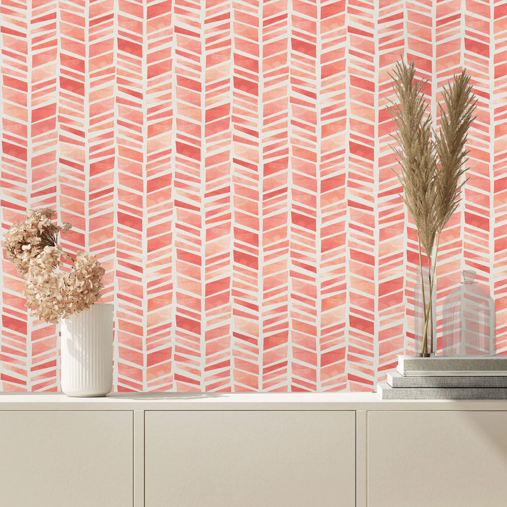 uniQstiQ Geometric Coral Herringbone Pattern Wallpaper Wallpaper