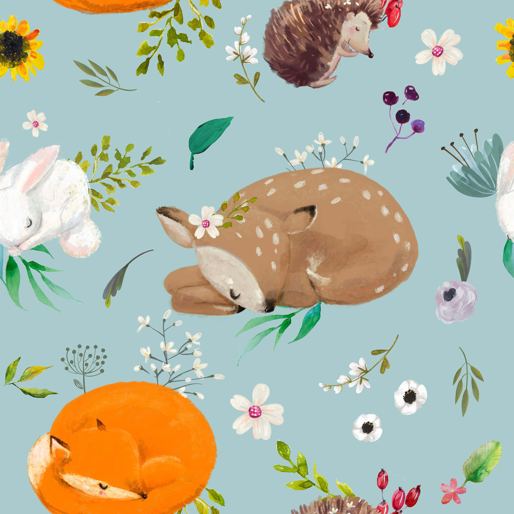 uniQstiQ Kids Cute Animals with Flowers Wallpaper Wallpaper