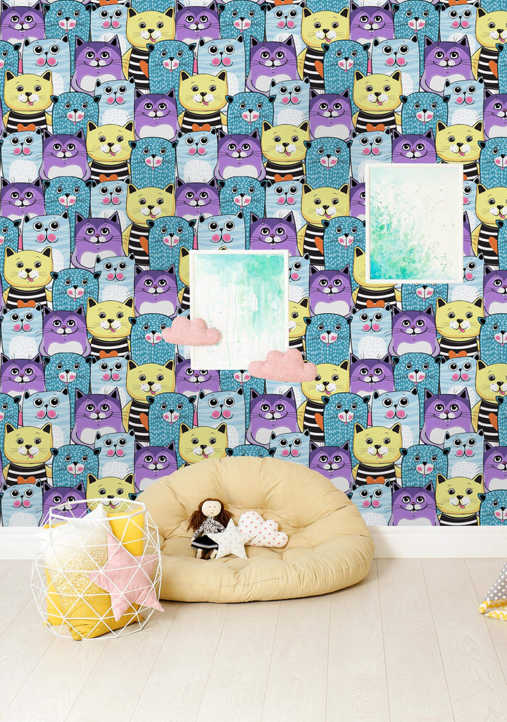 uniQstiQ Kids Cute Cats Colorful Seamless Pattern Wallpaper Wallpaper