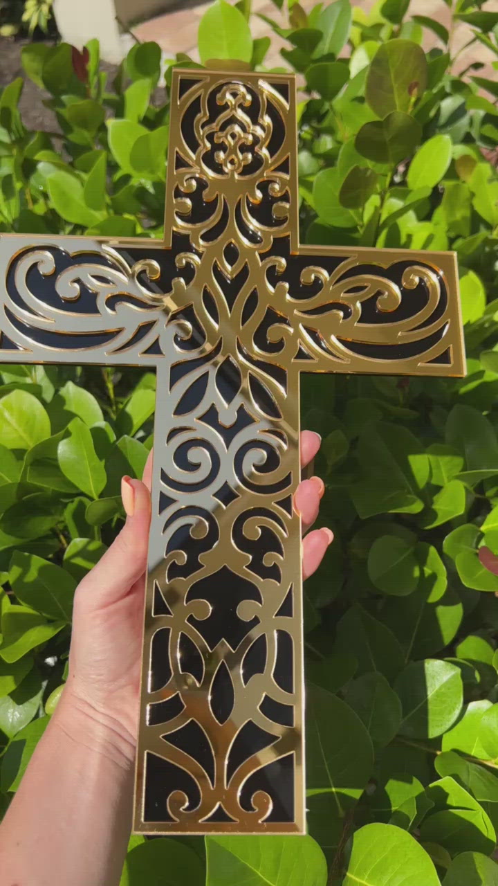 Decorative Gold Cross Wall Hanging Mirrored Acrylic Art