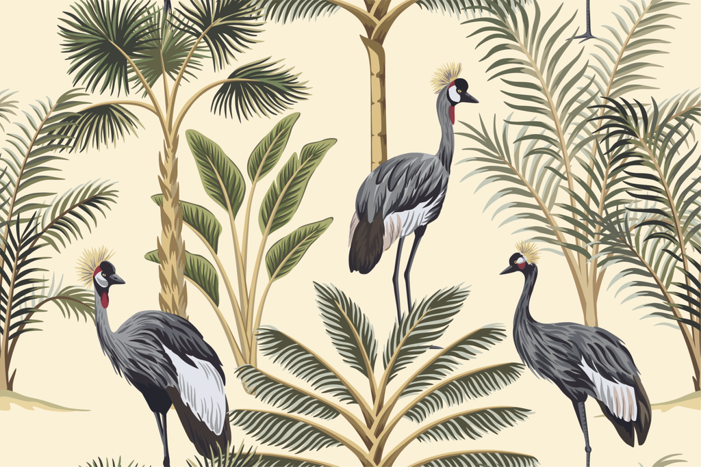 Beige Wallpaper with Birds Pattern uniQstiQ Long Murals