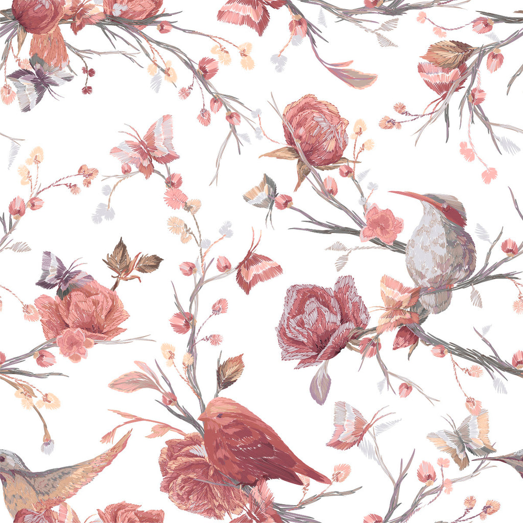 Pink Flowers and Birds Wallpaper  uniQstiQ Vintage